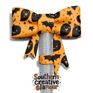 Orange Halloween Ghosts 3D Bow Silicone 10mm Straw Topper | Straw Cover | New